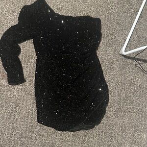 PromGirl Black One Shoulder Sequin Dress